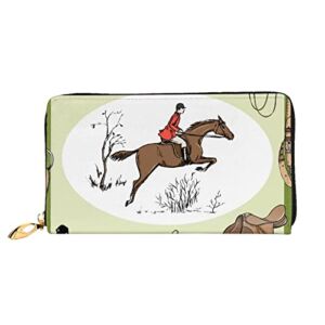 Long Handbag Purse Wristlet Bag Card Holder Wallet-Equestrian Sport With Red Rider Leather Wallet For Women Men