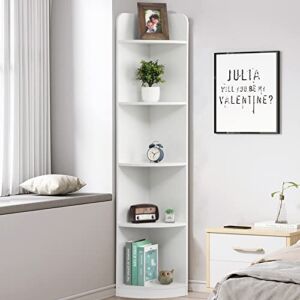 5-Tier Corner Bookshelf – 63″ Tall Modern Free-Standing Corner Bookcase – Wood Wall Storage Rack Shelves Open Display Rack Plant Shelf for Home Office, Living Room, Bedroom, Kitchen – White