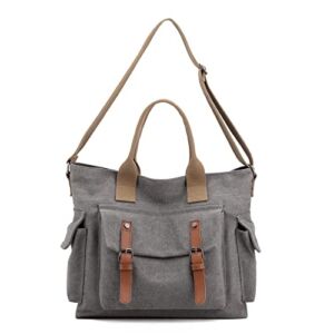 Eamom Canvas Handbags for Women Multi Pocket Crossbody Bags for Women Canvas Shoulder Bag (Gray)