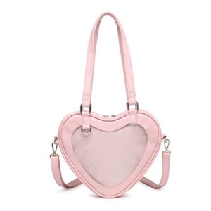 CHERRY SAUCE Heart Shaped Crossbody Purse Leather Ita Bag JK Uniform Shoulder Bags for Anime Pins Display (CS2105-Pink)