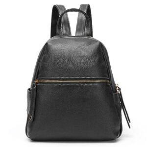 Hippopo Genuine Leather Mini Backpack Purse for Women & Men Mini Travel Bag, 9Liter Daypack,Fashion Bag (Black,Medium
