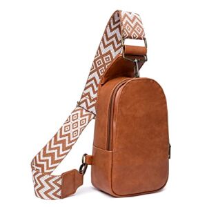 Sanxiner Crossbody Sling Bags with Cards Slots,Fanny Packs for Women Vegan Leather,Small Backpack Handbag Light weitght Daypack Purses（1-Brown