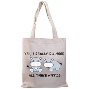 BDPWSS Hippo Tote Bag Hippopotamus Gift Hippo Lover Gift Yes I Really Do Need All These Hippos Inspirational Shoulder Bag (Need all hippos TG)