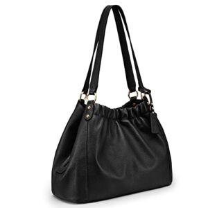 Kattee Soft Women Genuine Leather Hobo Totes Purses and Handbags Satchel Top Handle Shoulder Bags (Black)