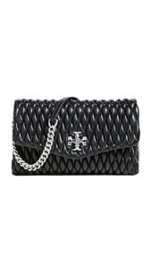 Tory Burch Women’s Kira Ruched Chain Wallet, Black, One Size