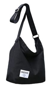 LIKEYOU Women’s Canvas Retro Large Size Hobo Shoulder Bag Handbag Casual Tote (Black)