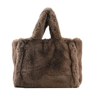 Plush Tote Bag Y2K Women Aesthetic Fuzzy Underarm Bag Furry Warm Winter Shoulder Bag Trendy Accessories (Coffee)