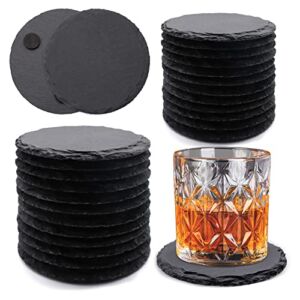 24 Pack Round Slate Drink Coasters, VIBRATITE 4 Inch Black Slate Stone Coasters Bulk Cup Coasters with Anti-Scratch Bottom for Drink Bar Kitchen Home Decor