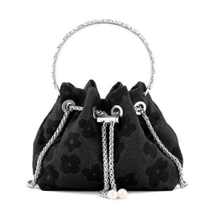 Ayliss Women Evening Handbag Mini Clutch Rhinestone Pouch Crossbody Handbag Purse Top Handle Floral Shoulder Bag Prom (Mini,Black)