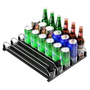 MAXTUF Drink Dispenser for Fridge, Soda Can Organizer for Refrigerator, Adjustable Width Beverage Self-Pushing Glide Rack, Up to 30 Cans Storage for Fridge Pantry (16.4 Inch, 5 Rows)