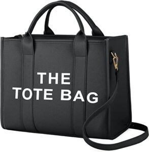 Tote Bags for Women PU Leather Cute Crossbody Travel School Office Beach Shoulder Handbags Hobo Satchel with Zipper Black