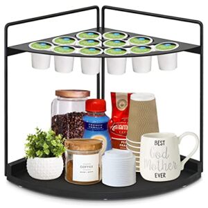 K Cup Holder Countertop, 2 Tier Coffee Pod Holder, Coffee Bar Accessories and Coffee Station Organizer, Coffee Bar Organizer for Home Office Kitchen Counter Organizer Corner Tray