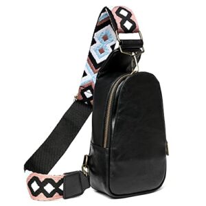 TBOLINE Women Chest Bag,Crossbody Sling Bag Pu Leather Satchel Daypack for Girls,Wide Shoulder Strap Bags