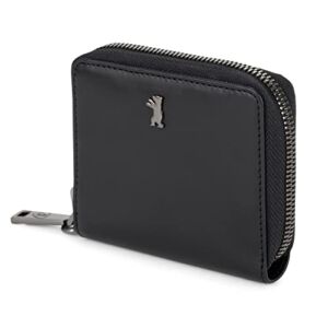 BERLINER BAGS Premium Leather Wallet Geneva, RFID Shielded Zip-Around Card Case with Neck Strap for Men, Women – Black