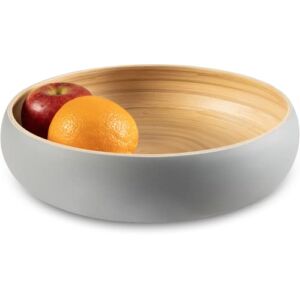 LEXA Bamboo Fruit Bowl for Kitchen Counter, 12 Inch Large & Round, Artisan Lacquered Wooden Fruit Bowl or Candy Bowl, Handcrafted Bamboo Fruit Basket for Kitchen & Home Decor (Gray)