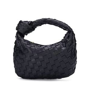 BeAoN Knoted Woven Handbag for Women Leather Shoulder Bag Fashion Designer Ladies Handmade Tote Hobo Bag Bucket Purse Clutch Bag Black