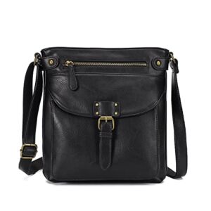 KouLi Buir Crossbody Purse for Women PU Leather Shoulder Bags Purses and Handbags Multi Pockets Adjustable Strap (Black)