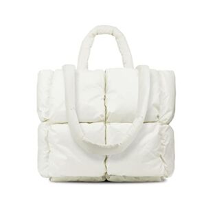 SADDROP Handbags for women,handbags,Large Puffer Tote Bag, Trendy Luxury Chic Quilted Cotton Padded Designer Women, Winter Soft Shoulder Hobo bags bag(White)