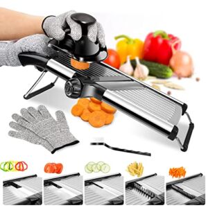 Midyb Mandoline Slicer for Kitchen, Stainless Steel Slicer for Onion Potato Carrot, Adjustable Vegetable Chopper Cutter with Extra Brush& Gloves