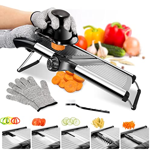 Midyb Mandoline Slicer for Kitchen, Stainless Steel Slicer for Onion Potato Carrot, Adjustable Vegetable Chopper Cutter with Extra Brush& Gloves | The Storepaperoomates Retail Market - Fast Affordable Shopping