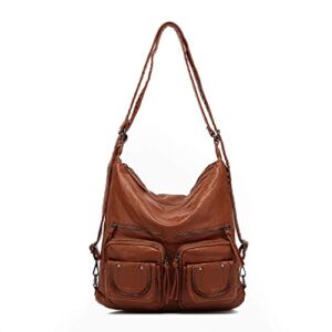 LL LOPPOP Large Convertible Hobo Crossbody Purse, Shoulder Backpack Bags Multi-Pocket Tote Bag for Women 20190402-NEW BROWN