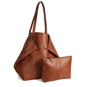 Large Tote Bag for Women, Leather Hobo Bags Shoulder Bag, Brown Purses for Women, Vegan Leather Designer Handbags Weekender Bag, Brown