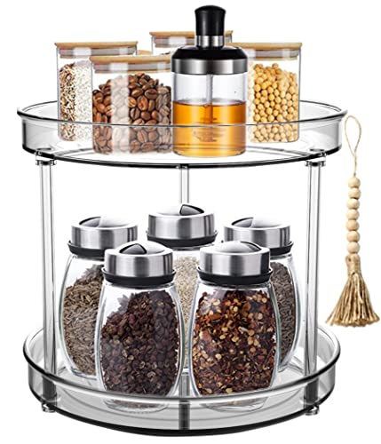 angjiar 2 Tier Lazy Susan Turntable Spice Rack Organizer,（Rotate 360 ​​degrees） for Kitchen Cabinet, Farmhouse Decorative Tiered Tray for Fruit, Snacks, Salad – Organizer for Cupboar | The Storepaperoomates Retail Market - Fast Affordable Shopping