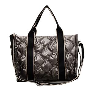 Large Puffy Tote Bag for Women, Lightweight Quilted Cotton Padded Shoulder Bag, Down Handbag Crossbody Bag