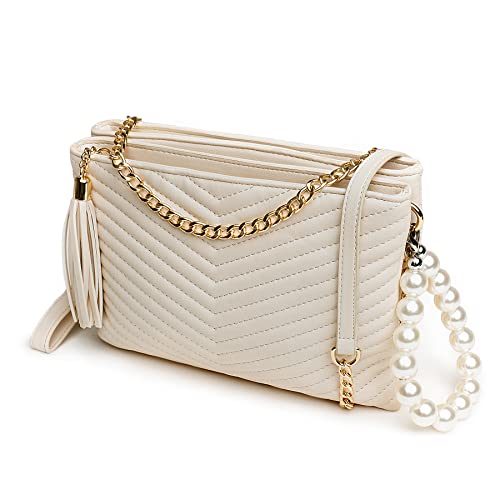 Before & Ever Cream Beige Wristlet Clutch Purses for Women – Tan Large Evening Clutch Bag with White Pearls – Small Quilted Crossbody Wallet Purse Pouch – Gold Chain Wedding Cross Body Handbags | The Storepaperoomates Retail Market - Fast Affordable Shopping