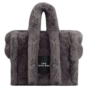 Faux Fur Furry Tote Purse Women Crossbody Shoulder Bag Soft Plush Handbag Clutch Top Handle Fuzzy Satchel (Dark Gray)