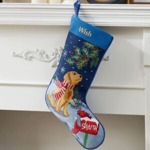 Amélie Home Needlepoint Vintage Christmas Stocking, Christmas Sock Bag and Hanging Socks for Party Christmas, Family Stockings, Mantel Holiday Decor，Wish