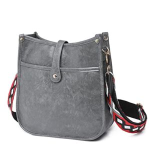 Crossbody Bags for Women Vintage Hobo Handbags with Adjustable Guitar Strap Bucket Purse, Gray