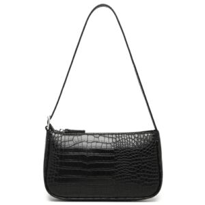 WSRYDJDL Small Purse for Women, Adjustable Shoulder Bags Crocodile Pattern Clutch Purse with Zipper Closure Retro (Black)