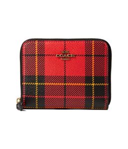 COACH Novelty Box Program Plaid Print Small Zip Around Wallet Red Multi One Size