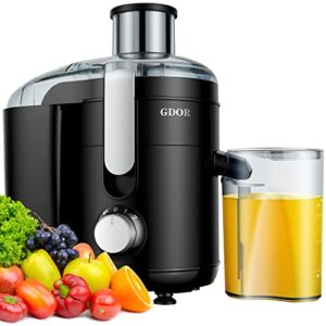 GDOR Juicer with Titanium Enhanced Cut Disc, Dual Speeds Centrifugal Extractor Machines with 2.5″ Feed Chute, for Fruits and Veggies, Anti-Drip, Includes Cleaning Brush, BPA-Free, Black