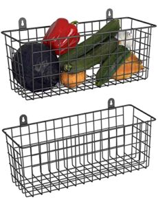 MaraFansie [Extra Large Wire Basket 2-Pack Hanging Wall Organizer Cabinet Storage Basket Wall Mounted Shelves Rustic Farmhouse Decor for Home Kitchen Bathroom, Black
