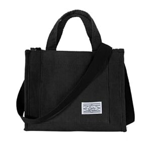 Century Star Corduroy Small Mini Tote Bag Crossbody for Women Handbag Fashion Casual Eco Travel Shoulder Bag Black One Size