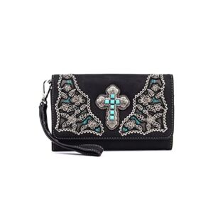 Montana West American Bling Spiritual Collection Wallet/Crossbody Cell Phone Shoulder Bag Card Holder Clutch Purse for Women Black MBB-FIO-017BK