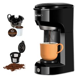 X WINDAZE Single Serve Coffee Maker for K Cup & Ground Coffee , Mini One Cup Coffee Brewer with Filter 6-14oz Reservoir Strength Control,Small Coffee Machines for Office Home Kitchen (Black)