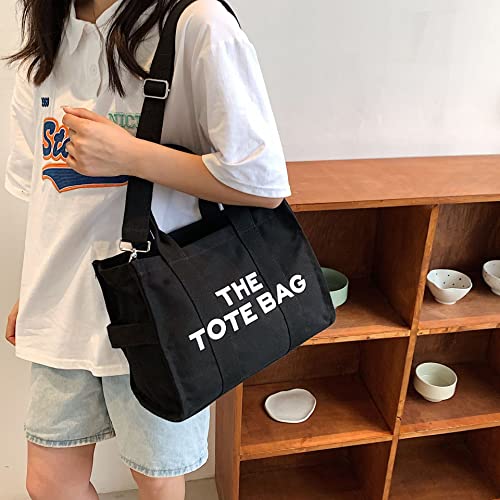 Canvas Tote Bags For Women,Handbag Shoulder Bag Tote Purse With Canvas Crossbody Bag For Office, Travel, School (black) | The Storepaperoomates Retail Market - Fast Affordable Shopping