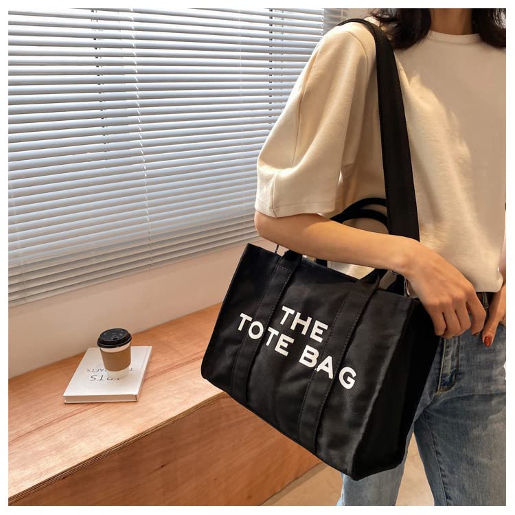 Canvas Tote Bags For Women,Handbag Shoulder Bag Tote Purse With Canvas Crossbody Bag For Office, Travel, School (black) | The Storepaperoomates Retail Market - Fast Affordable Shopping