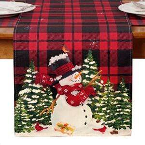 MADLYN RHUE Christmas Table Runner Snowman Red Table Runner Winter Holiday Table Runner Christmas Theme Kitchen Dining Decoration for Home Party Daily Dinner (Black and Red Buffalo Plaid, 13×72)