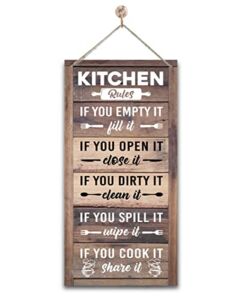 Hanging Kitchen Rules Wood Decor Sign, Rustic Kitchen Wooden Signs, Printed Wood Wall Art Sign, Kitchen Door Rules Rustic Sign, Hanging Wood Sign Kitchen Decor, Funny Farmhouse Kitchen Wall Décor