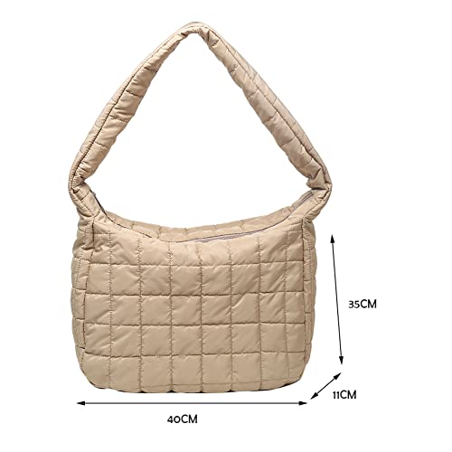 Quilted Tote Bags for Women Lightweight Quilted Padding Shoulder Bag Down Cotton Padded Large Tote Bags Lattice Crossbody Bag Zip Closure | The Storepaperoomates Retail Market - Fast Affordable Shopping