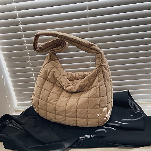 Quilted Tote Bags for Women Lightweight Quilted Padding Shoulder Bag Down Cotton Padded Large Tote Bags Lattice Crossbody Bag Zip Closure | The Storepaperoomates Retail Market - Fast Affordable Shopping