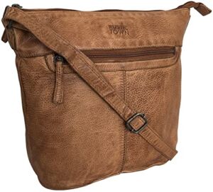 Leather Sling Bag for Women – Washed Leather Crossbody Bag Vintage Travel Shoulder Purse Handbag for Girls
