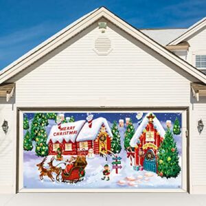 6 x 13 ft Christmas Holiday Garage Door Banner Cover Outdoor Large Merry Christmas Snowman Santa Gnome Banner Holy Nativity Backdrop Hanging Decor for Xmas New Year Outdoor Wall Background Photo Props