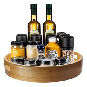 12 Inch Lazy Susan Turntable, Kitchen Rotating Spice Rack, Bamboo Wooden Spinning Tray Organizer for Cabinet Countertop, Dining Turn Table for Organization Pantry Corner Storage