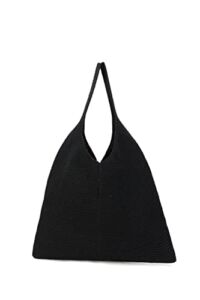 ENBEI tote bag aesthetic Women’s Shoulder Handbags Hand crocheted Bags large Shoulder Shopping Bag canvas tote cute (black)