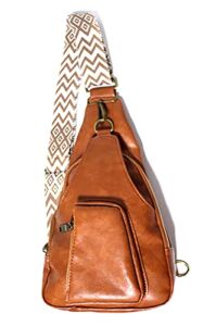 HAIBOLAN Women Cross-Body Sling Bag Vegan Leather Crossbody Shoulder Chest Purse with Adjustable Strap (brown 2)